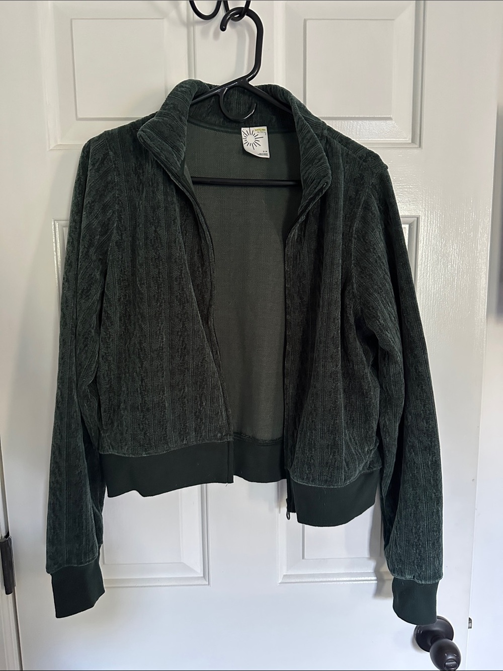 Offline by Aerie dark green velvet zip up jacket